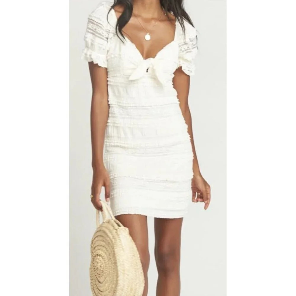 Show Me Your Mumu Honey Tie-Front Striped Lace Mini Dress Size Large